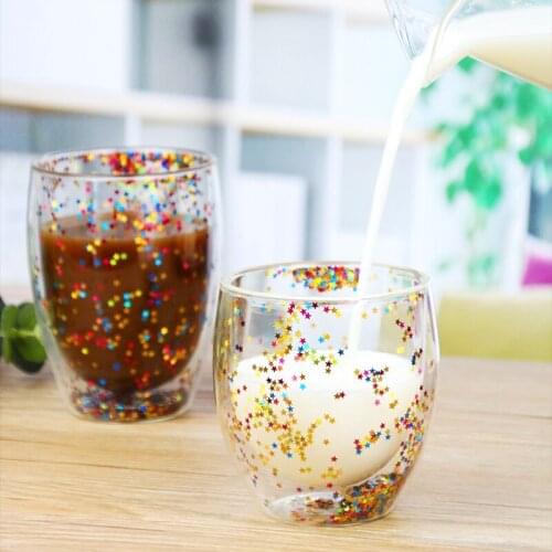Creative Starry Double-layer Coffee Mug Star Sequined Milk Cup Couple Breakfast Cups Ladies Prom Coffee Mugs