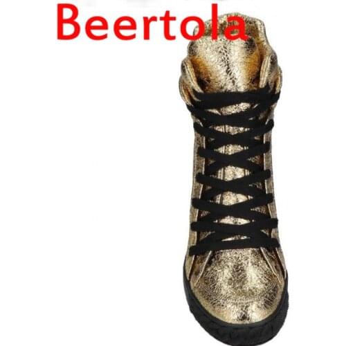 Newest Beertola Thick Bottom Breathable Spring Shoes Womens Sneakers Gold Color Leather Casual Flats Female Comfortable Shoe