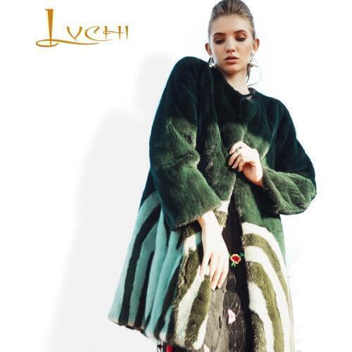LVCHI New style Import Velvet Womens fur coat SHUBA Gradient Fashion Jacket Slim Boho Loose noble real mink Autumn&winter Coats