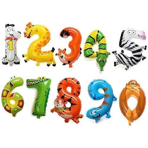 Cute Animal Number Foil Balloons Air-Helium Birthday Balloons Kids Birthday Party Wedding Décoration Ballon Children Gift