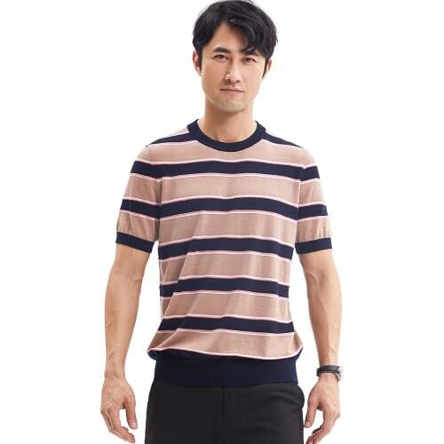 Zhili Mens Tri-Colors Striped T Shirt