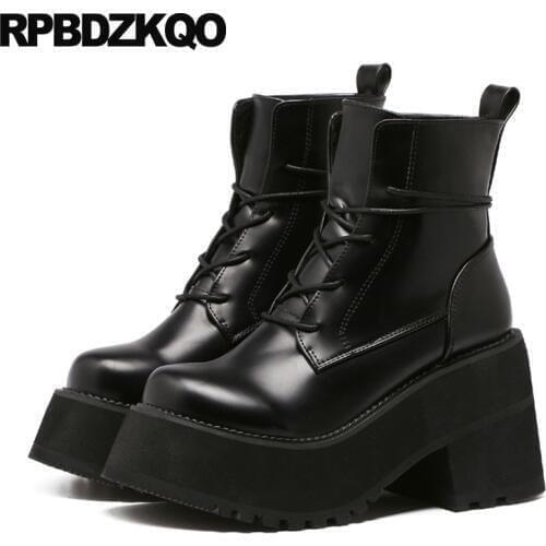 High Heel Fall Gothic Chunky European Lace Up Ankle Punk Rock Boots Waterproof Harajuku 2019 Platform Shoes Black Japanese Women