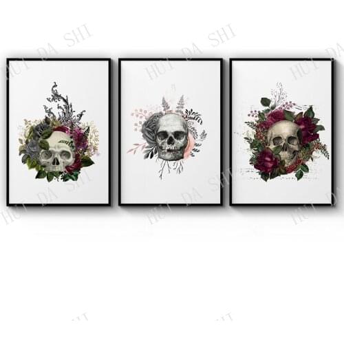 Set of Floral Skull Fashion Bedroom Wall Art Print Poster or Canvas Artwork