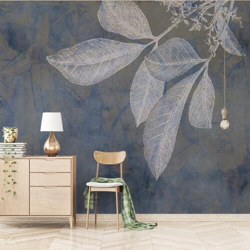 Custom Mural Wallpaper Modern Fashion Blue Lines Leaves Nordic Textured Wallpaper Non-woven Living Room TV Sofa Background Mural