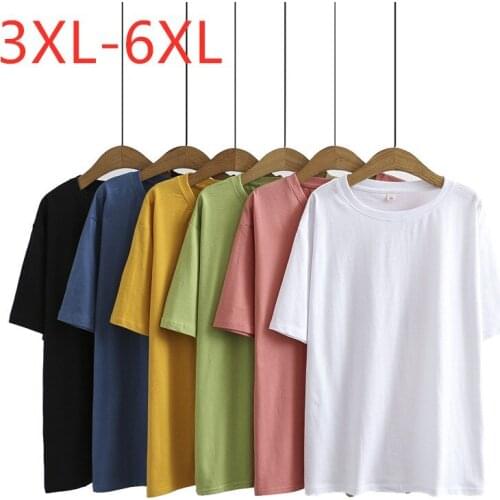 New 2021 Ladies Summer Plus Size Tops For Women Large Short Sleeve Loose Cotton White Pink Black O-neck T-shirt 3XL 4XL 5XL 6XL