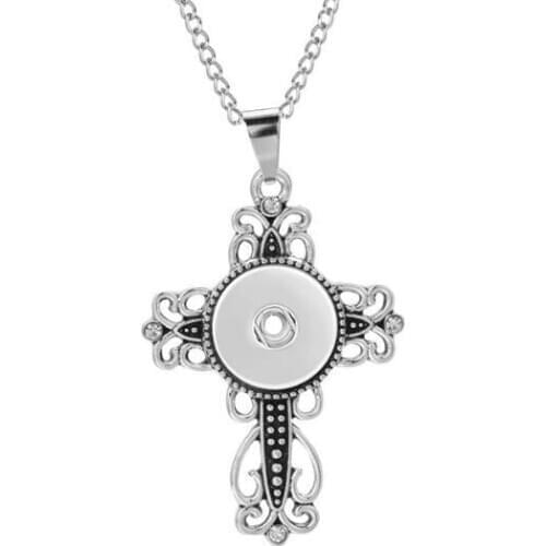 New Fashion Jewelry Snap Buttons Necklaces Link Chain 55CM With Cross Pendant Fit 18/20MM Snap Buttons Jewlery