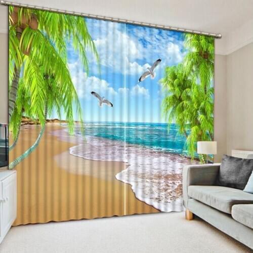 Beach curtains 3D Curtain Luxury Blackout Window Curtain Living Room landscape Blackout curtain