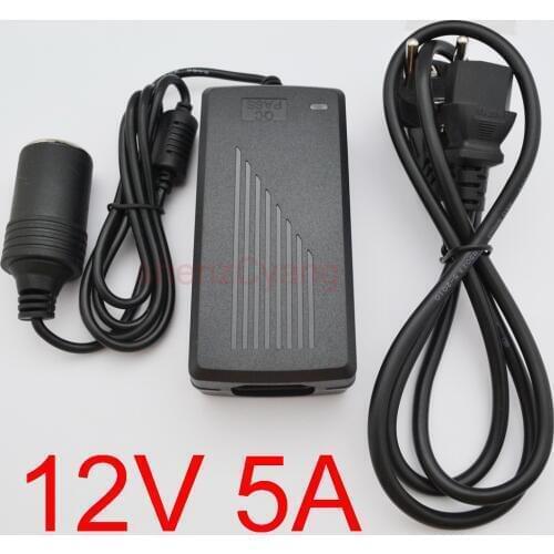 100pcs High quality 12V 5A Car cigarette lighter Power AC Converter /adapter for Air pump Vacuum cleaner DC 12V 5A Power supply