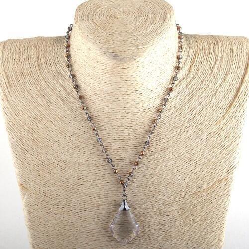 MOODPC Fashion Bohemian Tribal Jewelry 4mm Glass Rosary Chain Glass Dorp Pendant Necklaces