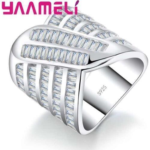 Luxurious Unique Design With Full Shiny CZ Crystal Wedding Rings For Ladies 925 Sterling Silver Fashion Jewelry Hot