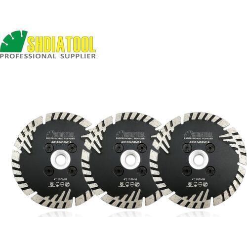 SHDIATOOL 3pcs 105mm Hot pressed Diamond turbo saw Blade with Slant protection teeth 4" Cutting disc for stone concrete