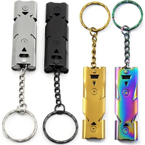 Stainless Steel Whistles Double Pipe High Decibel Emergency Survival Whistle Keychain Cheerleading Whistle for Outdoor Camping