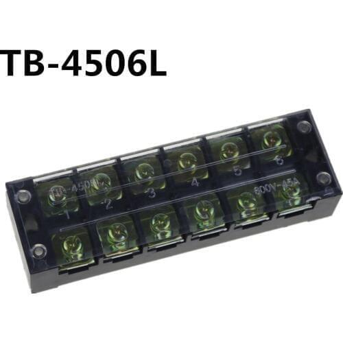 TB-4506 600V 45A 6 Position Covered Dual Row Screw Terminal Barrier Block