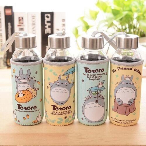 Totoro cloth cover glass mug cartoon sports portable glass water sport bottle 300ml