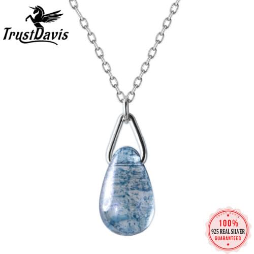 ElfoPlataSi Genuine 925 Sterling Silver Blue Water Drop Pendant Short Necklace For Women Silver Jewelry Gift Wholesale XY1206