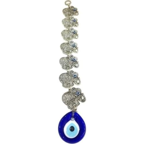 Seven Elephants Wall Ornaments with Glass Evil Eye Beads Metal Wall Decoration, Decorative Lucky Souvenirs Elegant Home Gift