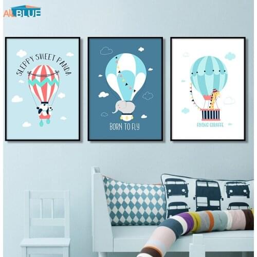 Animal Party Hot Air Balloon Nordic Style Nursery Cartoon Poster Print Wall Art Canvas Painting For Kids Room Baby Bedroom Decor