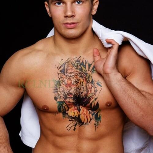 Waterproof Temporary Tattoo Sticker Ferocious Tiger Fake Tatto Flash Tatoo Large size for Women Men girl Back Leg Arm chest