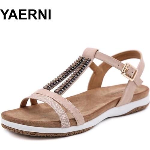 YAERNI 2021 Summer Shoes Women Bohemia Sandals Flat Non-slip Summer Holiday Beach Shoes Fashion Women Sandals Plus Size
