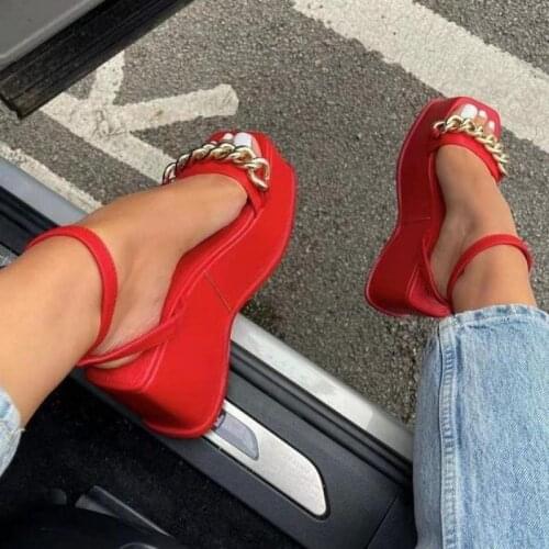Genuine Cow Leather Women Sandals 2021 New Summer High Heels Platform Dress Party Office Lady 36-43 Ytmtloy Sadalias Femininas