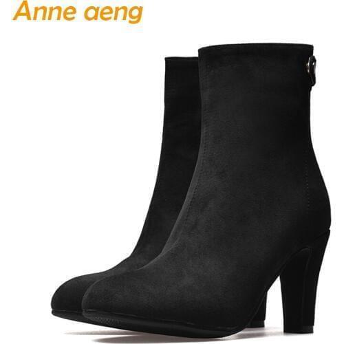 2019 Autumn winter women ankle boots high heels round toe zip ladies elegant snow boots black winter women shoes big size 33-46