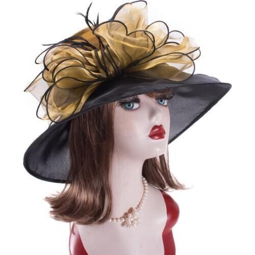 Women Dressy Hats Wide Brim Sun Hats Church Wedding Tea Party Kentucky Derby Formal Floral Brides Mother Hats A045