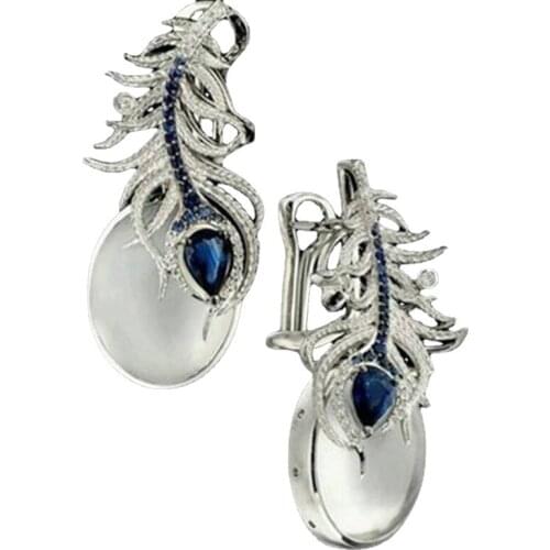 Retro Phoenix Tail Moonstone Earrings Womens Creative Earrings Jewelry