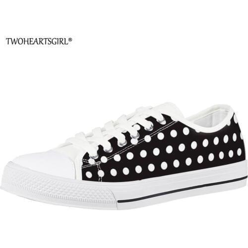 Twoheartsgirl Polka Dot Printed Low Top Canvas Shoes Woman Casual Spring/Autumn Lace Up Sneakers Breathable Vulcanized Shoes