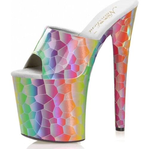 20CM Fish Scale Pattern Nightclub Platform Slippers Sexy Fetish Stripper Heels Open Toe Pole Dance Shoes Party High Model Women