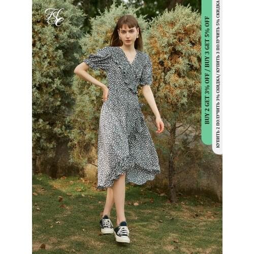 FANSILANEN Office Lady French Romantic Floral Dress 2021 Summer New Style Niche Lotus Leaf High Waist Lotus Leaf Collar Dress