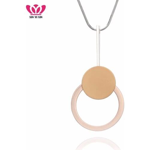 2018 New Design Simple Gold Color Long Chain Necklace Circle Round Pendant Women Collier Choker Necklace Dropshipping