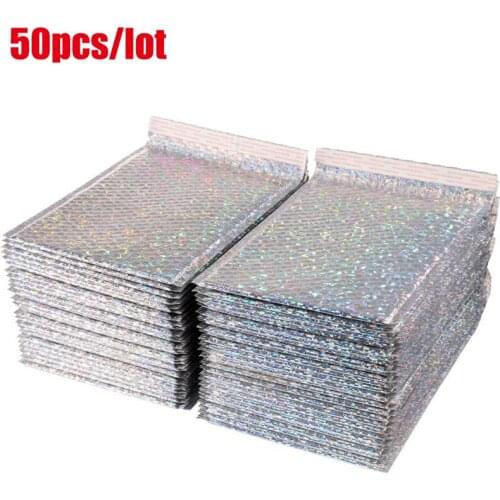 50PCS/Pack Laser Silver Packaging Shipping Bubble Mailer Foil Plastic Padded Envelope Gift Bag Mailing Envelope Bag