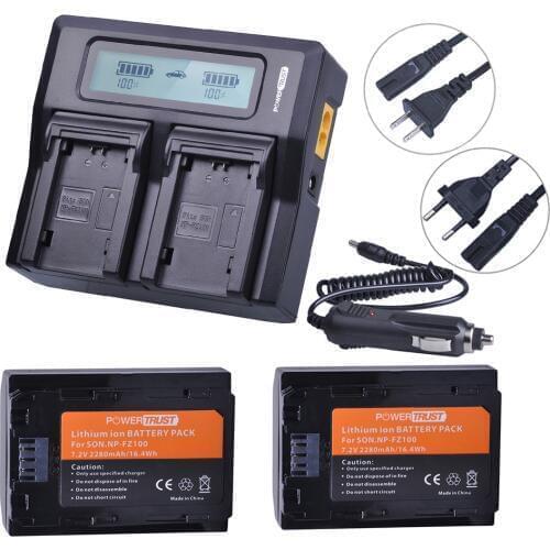 2x NP-FZ100 NP FZ100 NPFZ100 Camera Battery +Rapid LCD Dual Charger for Sony BC-QZ1 Alpha 9 9R A9R 9S ILCE-9 A7R A7 III ILCE-7M3