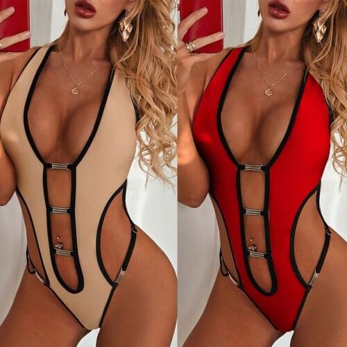 One Piece Swimsuit Female Hollow Out Swimwear Women Deep V Neck Bathing Suit Bathers Belt Sexy Bodysuits Monokini