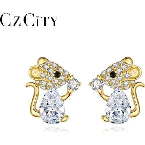 CZCITY Little Mouse stud Earrings for Women 2020 925 Silver Crystal Cute Animals Fine Jewelry Dating Party Gifts Ohrringe SE-540