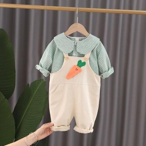 Spring Autumn Baby Girls Cotton Clothes Kids Long Sleeve Blouses Shirt Bib Pants 2Pcs/sets Infant Children Toddler Tracksuits