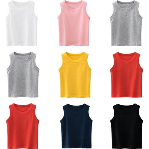 Kids Baby Boys Vests T Shirts Children Summer Vest Toddler Kid Boy Girl Solid Tops Clothes Cotton Tees White Black for 2-8 Y