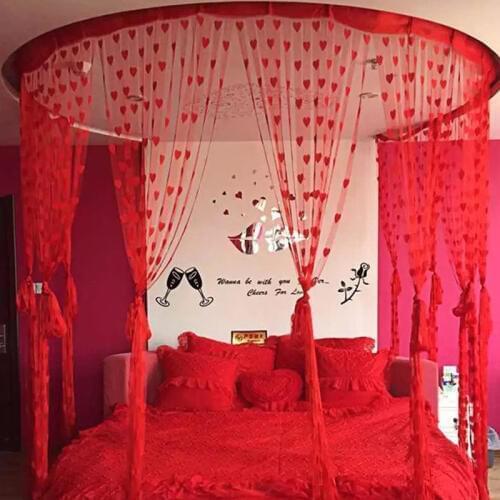 Ready Made String Curtains W1m *H2m Heart Shape Romantic Tulle Curtain For Living Room Door Partition Wall Vestibule Curtain 9