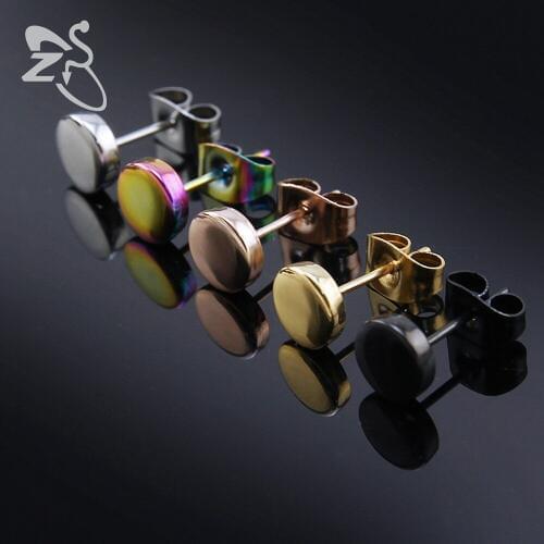 ZS 5 Pairs/lot Round Stud Earrings 316L Stainless Steel Men Ear Studs Earrings Mix Colors Ear Piercing Black Earring Oorbellen