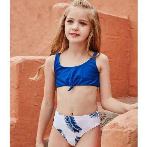 Girls Baby Two Piece Swimsuit Big Kids Biquini 2021 New Blue High Waist Bikini Set Kids Girls Swimwear Children Bathing Suit