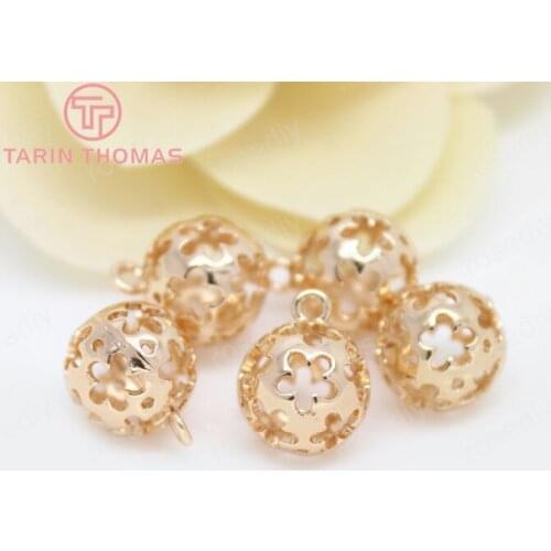 4PCS 12MM 24K Champagne Gold Color Plated Brass Plum Flower Round Charms Pendants High Quality Diy Jewelry Accessories