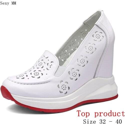 Loafers Platform Women Casual Shoes Wedges High Heels Wedge High Heel Shoes Genuine Leather Small Plus Size 32 33 - 40