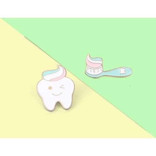 Cartoon Teeth Enamel Pins Toothbrush Toothpaste Brooches Badge Cute Accessories on Backpack Caps Gift for Friends Kids Jewelry
