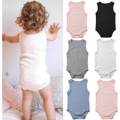 2020 New Summer Newborn Baby Girls Boys Cotton Striped Solid Jumpsuit Bodysuit Outfits Clothes Casual Summer