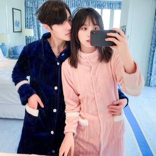 Autumn/Winter Lovely Flannel High Neck Pajama Suit Ladies Coral Velvet Couples Nightgown Two-Piece Man Lounge Pajamas Пижам