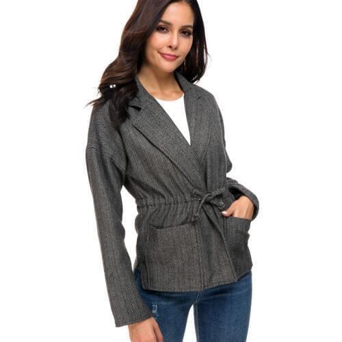 Autumn Winter Jacket Women Drawstring Belt Turn-down Collar Coat Woolen Windbreaker Coats And Jackets Women Spring Outerwear New