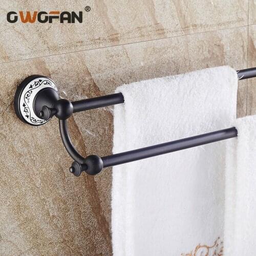 Towel Bars Double Towel Hanger WC Toilet Towel Rail / Holder Classic Retro Black 60 Towel Stand Wall Bathroom Accessory SY-090R