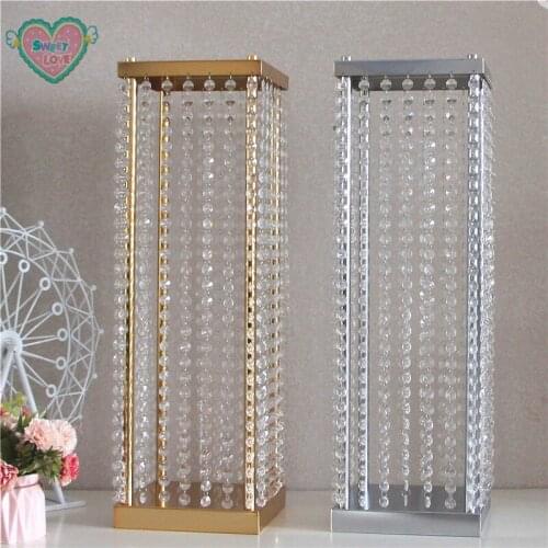 Iorn Gold Plated Crystal Bead Chain Square Wedding Main Table Decoration Flower Ball Flower Stand Home Party Decoration