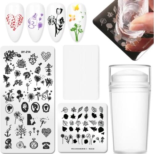 Rectangle Nail Stamping Plates Flower Leaves Stamping Template Dandelion Image Printing Stencil Stamper Manicuring Tool Kit