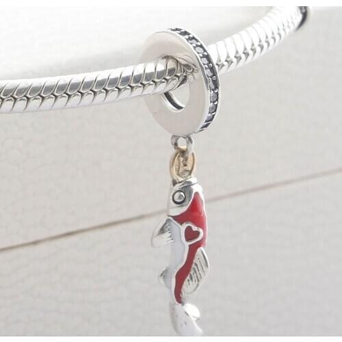 S925 Pendant DIY Jewelry Lucky Fortune Carp Fish Dangle Charm fit Lady Bracelet Bangle Red Enamel Bead